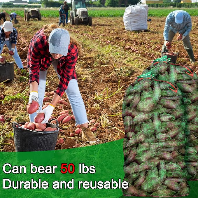 SATINIOR 60 Pcs Large Mesh Storage Produce Bags 21'' x 32'' Mesh Onion Bags 50 Lbs Reusable Vegetable Storage with Drawstring Potato Sacks for Onion Potato Citrus Fruit Produce Firewood (Green)