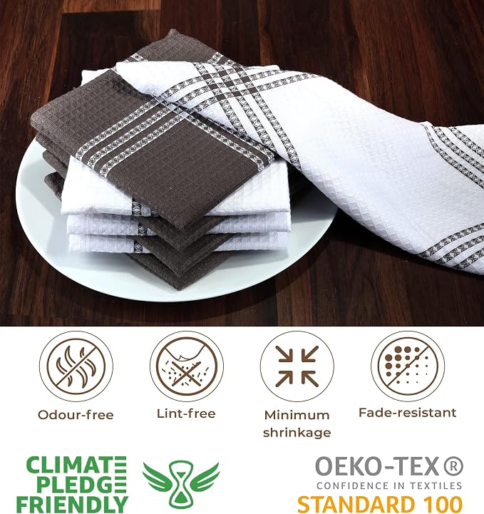 Urban Villa Kitchen Towels Cotton Dish Towels 12”x12” (Set of 8) Grey White