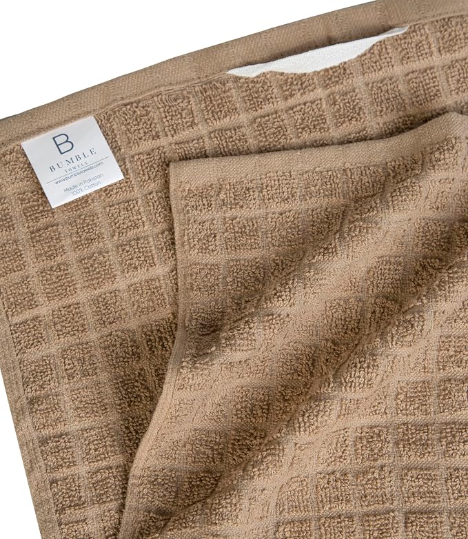 Bumble Kitchen Towels (6-Pack), 16"x28", 100% Cotton Dish Towels - Tan | 380 GSM | Soft kitchen hand towels , Highly Absorbent & Durable Dish Towels for kitchen with Hanging Loop