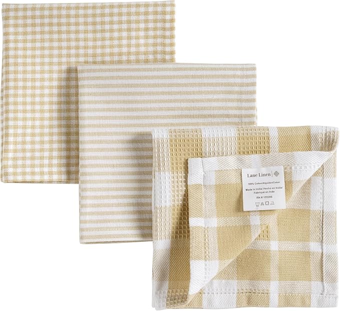 LANE LINEN 100% Cotton Kitchen Dish Cloths, Ultra Soft Absorbent Quick Drying Dish Towels, Multiweave Wash Cloths Dish Towel Sets, 12x12 Inches, 12 Pack - Beige