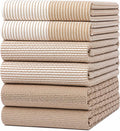 Premium Kitchen Towels 6 Pack 100% Cotton, 20"x28" Dish Towels - Tan | Large Flat & Terry Kitchen Linen Set with Hanging Loops, Highly Absorbent for Washing and Drying Dishes