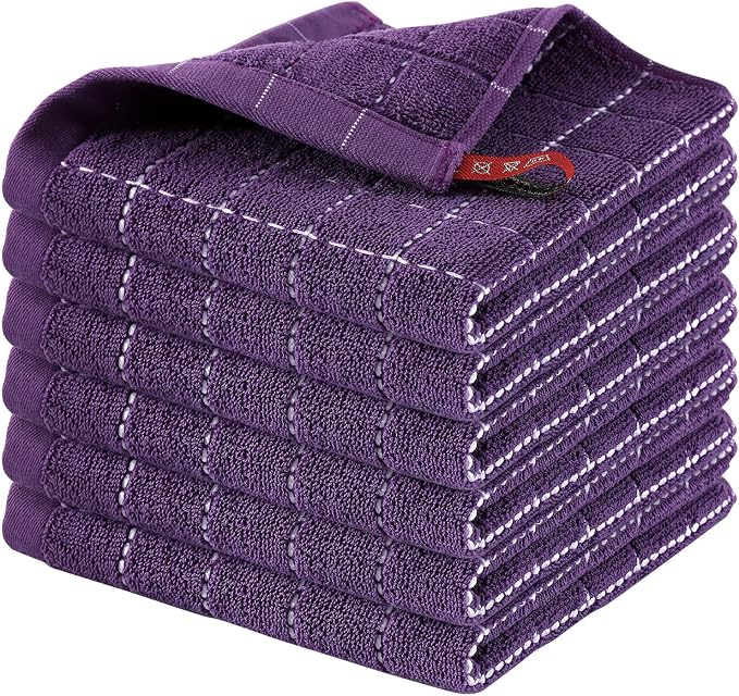 Homaxy 100% Cotton Terry Kitchen Dish Cloths, 6 Pack, Purple | Ultra Soft and Absorbent, Suitable for Drying and Washing Dishes