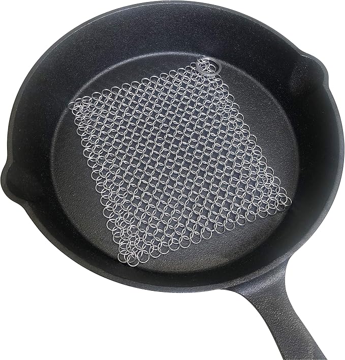 316 Premium Stainless Steel Cast Iron Cleaner, Chainmail Scrubber for Cast Iron Pan Pre-Seasoned Pan Dutch Ovens Waffle Iron Pans Scraper Cast Iron Grill Scraper Skillet Scraper HOVhomeDEVP (7 Inch S)