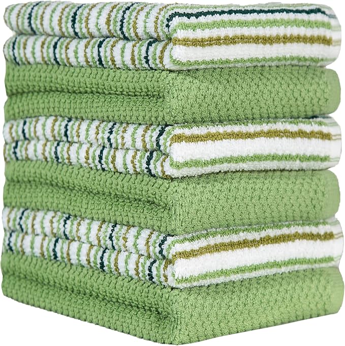 Bumble Kitchen Towels 6 Pack 100% Cotton 16"x26" - Sage | 430 GSM Soft Kitchen Hand Towels with Hanging Loop, Highly Absorbent & Durable for Washing and Drying Dishes