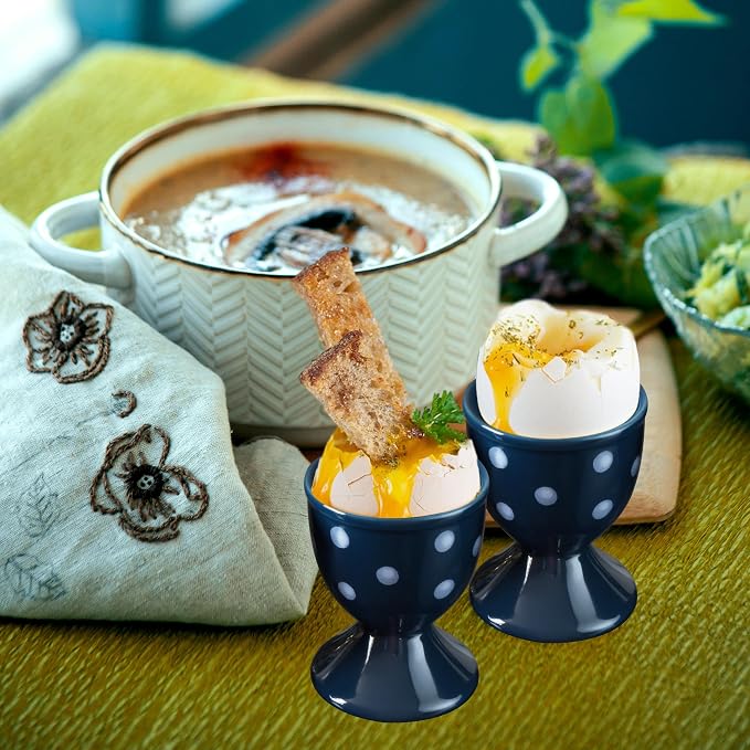 Cinf Ceramic Egg Cups, Set of 2, Boiled Egg Holders for Breakfast, Blue | Set of 2 ceramic egg cups, easy to clean, elegant blue design for boiled eggs, breakfast serving and everyday dining