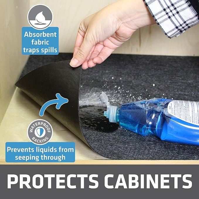 Drymate Premium Under Sink Mat, Waterproof Cabinet Protection Mats for Kitchen & Bathroom, Absorbent Shelf Liners, Slip-Resistant, Non-Adhesive, Machine Washable (USA Made)(24”x29”)(Charcoal)