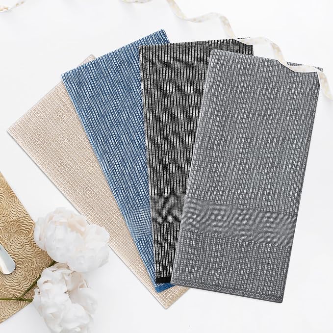 Homaxy 380 GSM Cotton Premium Kitchen Towels 3 Pack, 18"x 28", Mix | Flat and Terry Dish Towels, Highly Absorbent Tea Towel Set with Hanging Loop, Soft Kitchen Hand Towels, Navy/Grey/Black