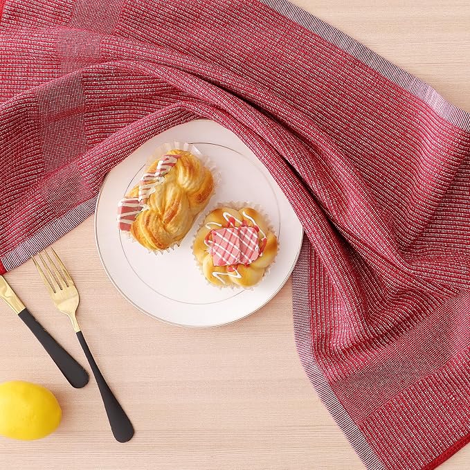 Homaxy 380 GSM Cotton Premium Kitchen Towels 6 Pack, 18"x 28", Mix | Flat and Terry Dish Towels, Highly Absorbent Tea Towel Set with Hanging Loop, Soft Kitchen Hand Towels, Navy/Red/Green
