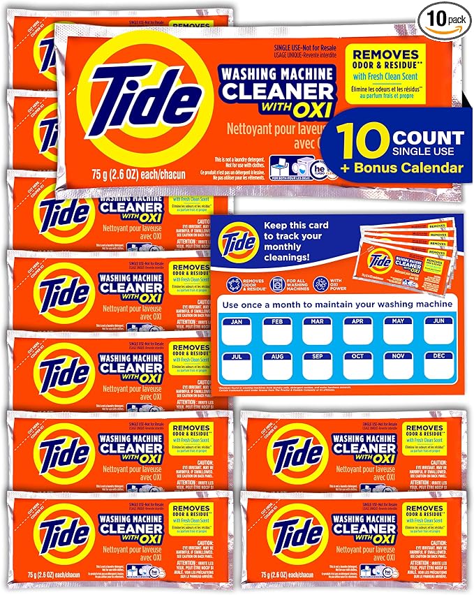 Washing Machine Cleaner by Tide, Washer Machine Cleaner with Oxi for Front and Top Loader Washer Machines, Deep Cleaning Residue & Odor Eliminator, 10 Month Supply + Calendar