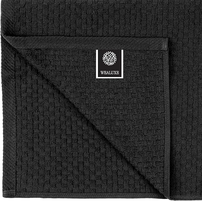 Super Absorbent Kitchen Towels 12 Pack - Premium 100% Cotton Kitchen Towels, 450GSM Thick Machine Washable Black Dish Towels for Kitchen Drying, Cleaning, Dobby Weave, Unmatched Quality
