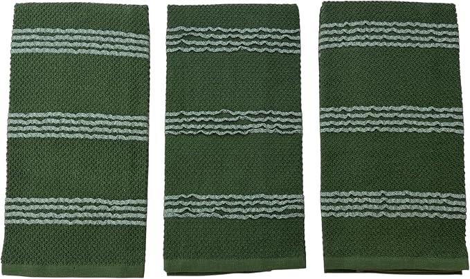 Dark Forest Green Kitchen Hand Dish Towels: Oversized 18" x 28",100% Cotton Soft Absorbent Dish Cloths for Cleaning Drying Set of 3 Multipurpose for Everyday Use