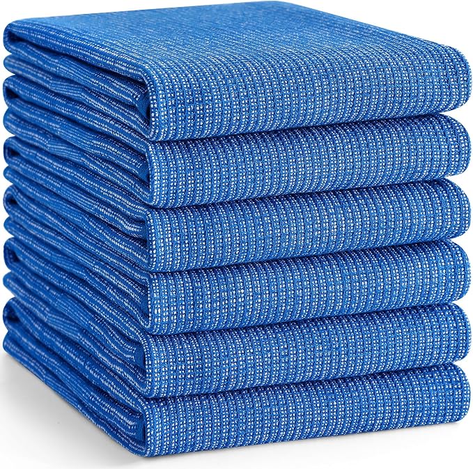 Homaxy 380 GSM Cotton Premium Kitchen Towels 6 Pack, 18"x 28", Blueberry | Flat and Terry Dish Towels, Highly Absorbent Tea Towel Set with Hanging Loop, Soft Utility Kitchen Hand Towels