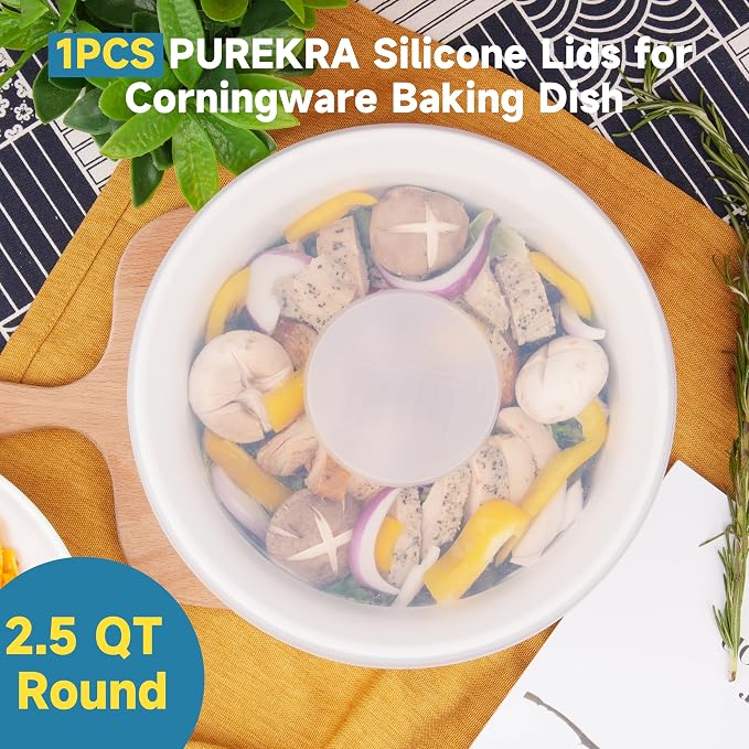 Silicone Lids for CorningWare 2.5 Quart Round Dish, 1 Pack Reusable Covers for CorningWare FS-1 2.5 Quart French White Baking Dish (Dish not Included) Dishwasher & Microwave & Freezer Safe