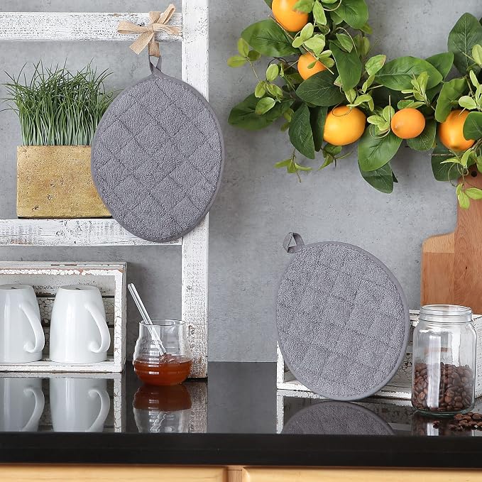 DII Basic Terry Collection Quilted 100% Cotton, Oval Potholder, Gray, 2 Piece