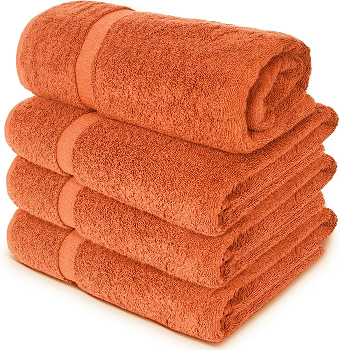 Chakir Turkish Linens 4 Piece Extra Large Bath Towels, 100% Cotton Luxury Turkish Towels for Bathroom, Soft Absorbent Bath Towels, 30 x 60 Inches, Coral