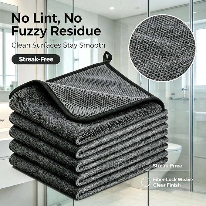 5 Pack Thickened Magic Cloth, Reusable Cleaning Rags for Glass Kitchen Car