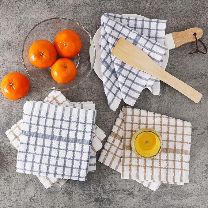 Egles 8 Packs Kitchen Dishcloths, 100% Cotton Dish Cloths 12 x 12 Inch | with Hanging Loop, Terry Dish Towel Set, Quick Drying and Absorbent