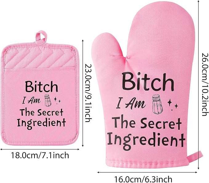 6Pcs Funny Oven Mitts Pot Holders Baking Gift, I Am The Secret Ingredient Resistant Hot Pad Machine Washable Gloves with Hanging Pocket Potholder for Friend Women Gift for Love Kitchen Cooking