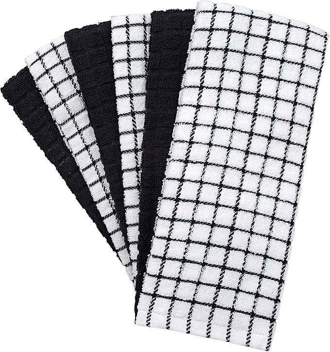 Bumble Kitchen Towels (6-Pack), 16"x28", 100% Cotton Dish Towels - Black | 380 GSM | Soft kitchen hand towels , Highly Absorbent & Durable Dish Towels for kitchen with Hanging Loop
