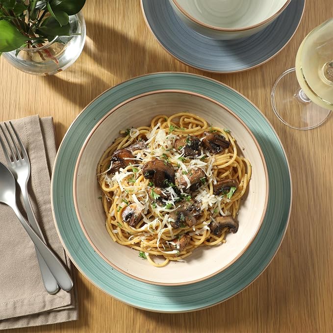 Gibson Home Stonebury 16 Piece Plates and Bowls Assorted Color Dishes - Handpainted Stoneware Dinnerware Set - Service for 4