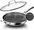 FGJ Wok pan,12 inch Hybrid Wok with Lid,PFOA Free Cookware,Non Stick Stainless Steel Woks & Stir-fry pans Nonstick, Dishwasher and Oven Safe, Works on Induction