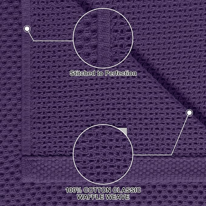 Homaxy 8 Pack 100% Cotton Kitchen Towels and Dishcloths Set, Eggplant | 12 x 12 Inches and 13 x 28 Inches Kitchen Towels Set, Ultra Soft Absorbent Dish Cloths for Washing Dishes