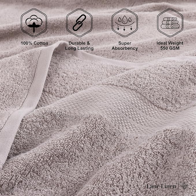 LANE LINEN Bath Sheets Quick Dry 100% Cotton 2 Pack Oversized - Platinum | Hotel Bath Sheets - Oversized & Roomy, Lightweight & Breathable, Fade-Resistant Color, Classic Terry Weave, Densely Woven