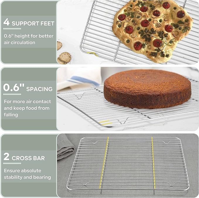 Herogo 8.6” x 6.3” Cooling Rack, 3 PCS Mini Stainless Steel Baking Racks | Rust-resistant & Heavy-duty, Oven & Dishwasher Safe, Baking Cooking Wire Rack, for Cookie Bread Bacon