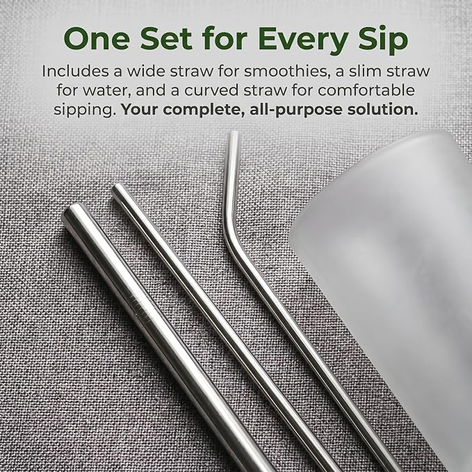9 Pcs Portable Utensils Set Metal Straws Travel Cutlery Case Fork Spoon | Stainless Steel Utensils with Metal Straws & Cleaning Brush, Bottle Opener and Chopsticks, for Lunch Box Office & Travel