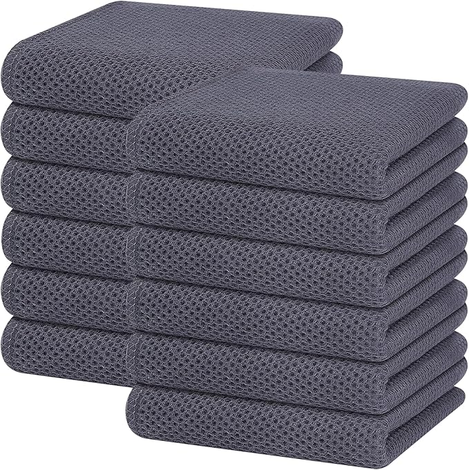 Homaxy 100% Cotton Waffle Weave Kitchen Dish Towels 12-Pack, Dark Grey | 13 x 28 Inches, Ultra Soft Absorbent Dish Towels, Quick Drying Cleaning Towels