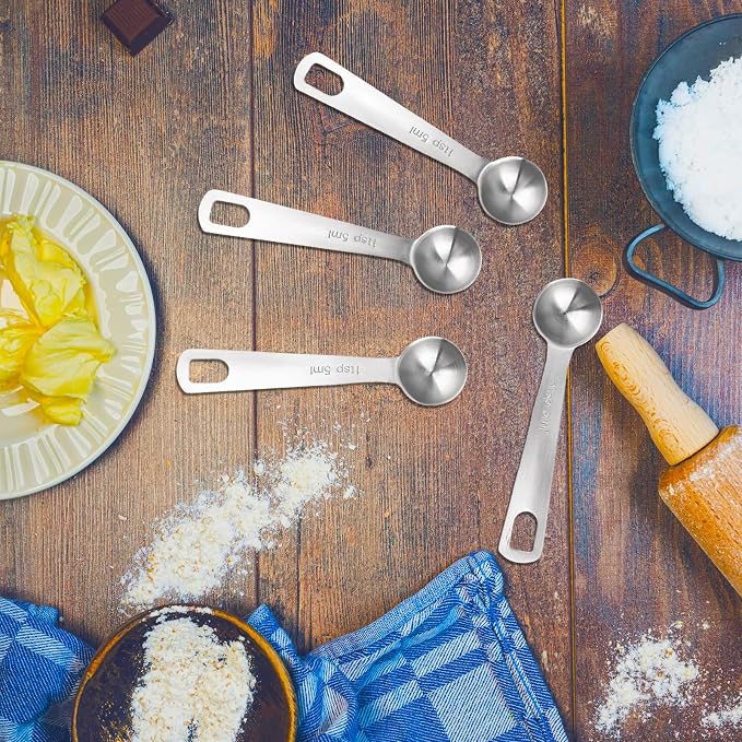 4 Pcs Measuring Spoons 1Tsp 5ml 1/3 Tbsp Stainless Steel Teaspoon Tablespoon Set Small Metal Table Spoons for Cooking Baking Tea Soup Dry and Liquid Ingredients Kitchen