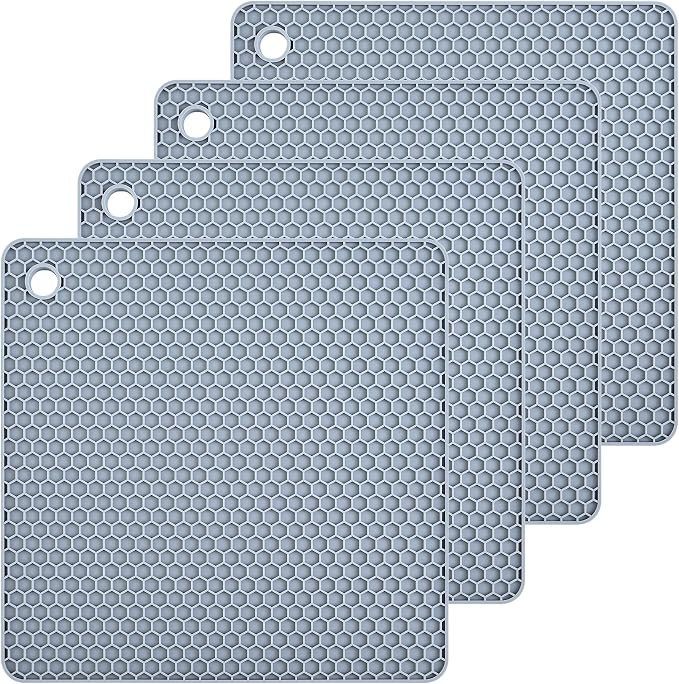 Silicone Trivets Mats Silicone Pot Mat for Countertop Trivet Pads Heat Resistant Table Placemats 4 Pack,Size:7.5x7.5 Inch, Shape:Square (Light Grey)