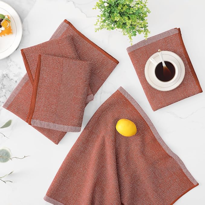 Mordimy Premium Large Cotton Kitchen Towels (18"x 28", 6 Pack), Rust | 100% Ring Spun Cotton, Super Absorbent, 380 GSM, Flat & Terry, Soft, Hanging Loop Dish Towels