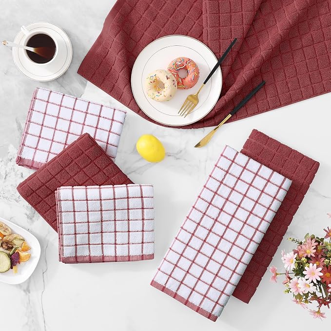 Homaxy Large Premium Cotton Kitchen Towels 16"x 28", 4 Pack, Rust | Natural Ring Spun 390 GSM Dish Towels, Super Absorbent Terry Kitchen Hand Towels, Soft Tea Towels with Hanging Loop