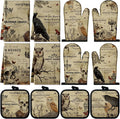 SiliFine 12 Pcs Halloween Gothic Kitchen Accessories Set Gothic Skull Oven Mitts Raven Pot Holders Owl Kitchen Towels for Halloween Home Decorations, Cooking Baking Gifts