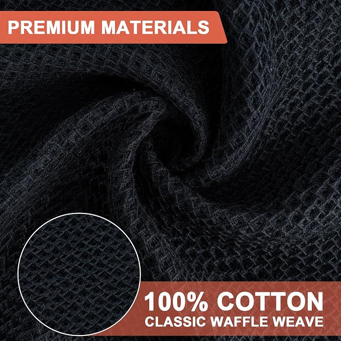 Kitchen Towels 6-Pack Kitchen Dish Cloths,100% Cotton,12x12 In,Black | Towels Waffle Weave,Ultra Soft Absorbent, Quick Drying