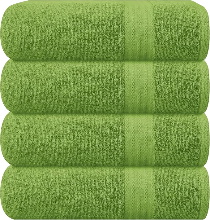 GLAMBURG Premium Cotton 4 Pack Bath Towel Set - 100% Pure Cotton - 4 Bath Towels 27x54 - Ideal for Everyday use - Ultra Soft & Highly Absorbent - Kiwi Green