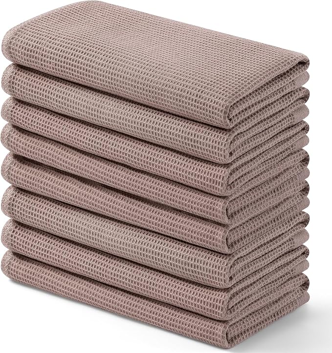 Homaxy 100% Cotton Waffle Weave Kitchen Towels, 8 Pack, Brown | Soft and Absorbent Dish Towels, 16 x 26 Inches Quick Dry Hand Towels