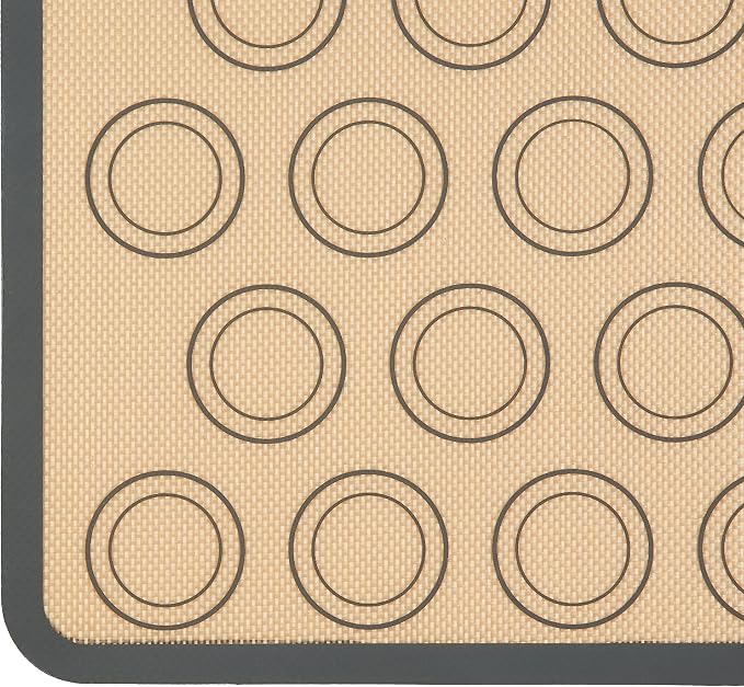 Amazon Basics Silicone Baking Mat for Macarons, Non-Stick, Food Safe, Reusable, Oven-Safe, 16.5" x 11.6", Beige/Gray, 2-Pack