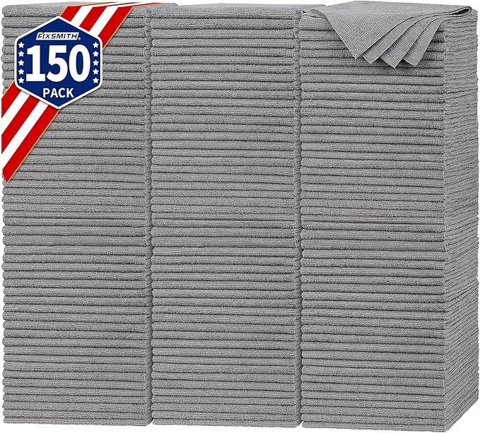 Shop Towels, Pack of 150, Grey Microfiber Cleaning Cloth Bulk, Microfiber Towels for Cars, All-Purpose Absorbent Cleaning Rags, Dust Cloth for Automotive, Mechanic, Garage, 11.5 x 11.5 inch