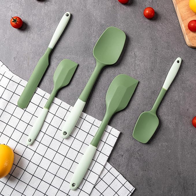 Silicone Spatula Set,5 Piece Food Grade Rubber Spatulas,Double-Green | Spatulas Silicone Heat Resistant for Baking,Cooking,and Mixing High Heat Resistant Non Stick Dishwasher Safe BPA-Free