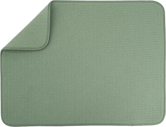 S&T INC. Dish Drying Mat, 18" x 24", XL, Green Sage | Absorbent Microfiber, Extra Large Kitchen Counter Mat for Dishes, Utensils, Pots and Pans, Machine Washable