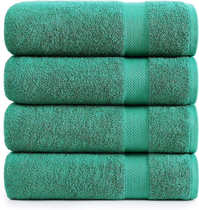 LANE LINEN Bath Towels Pack of 4 (28"x54") - 100% Ring Spun Cotton Bathroom Towel Set - Reinforced Edges, Quick Dry, Soft & Absorbent Large Bath Towels - Lightweight, Perfect for Daily Use - Emerald
