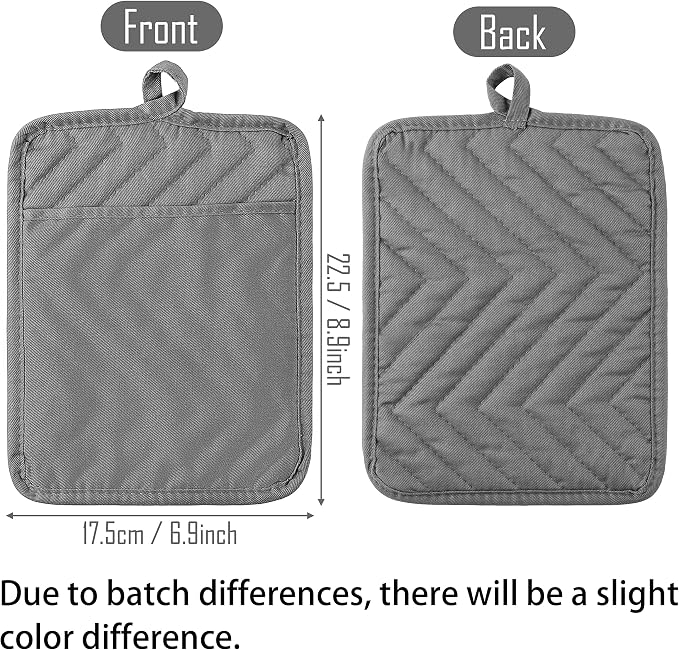 5Pack Pot Holders for Kitchen Heat Resistant Cotton Potholder Multipurpose Hot Pad Machine Washable Oven Mitts with Pocket Potholders for Baking and Cooking 8.9 x 6.9 in Gray Black