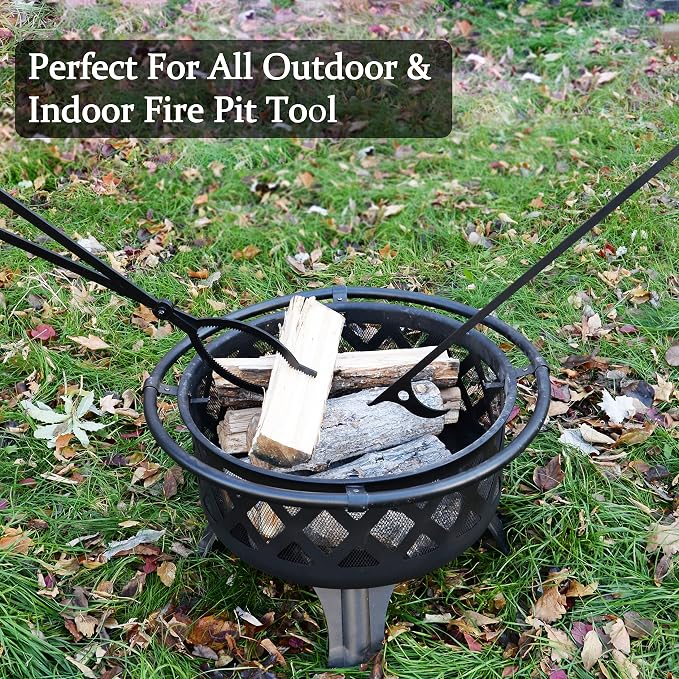40in Fire Log Tongs Firewood Grabber and Fire Poker Set | Large Fire Pit Tool, Outdoor/Indoor Bonfire Campfire, Backyard Deck Camping Log Grabber, Rustproof, Safely Moves Firewood