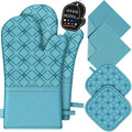 Oven Mitts and Pot Holders Set with Dishcloths, 500 Degree Heat Resistant Oven Gloves and Hot Pads, Premium Soft Cotton Kitchen Mittens and Dish Cloth Sets-Lake Blue
