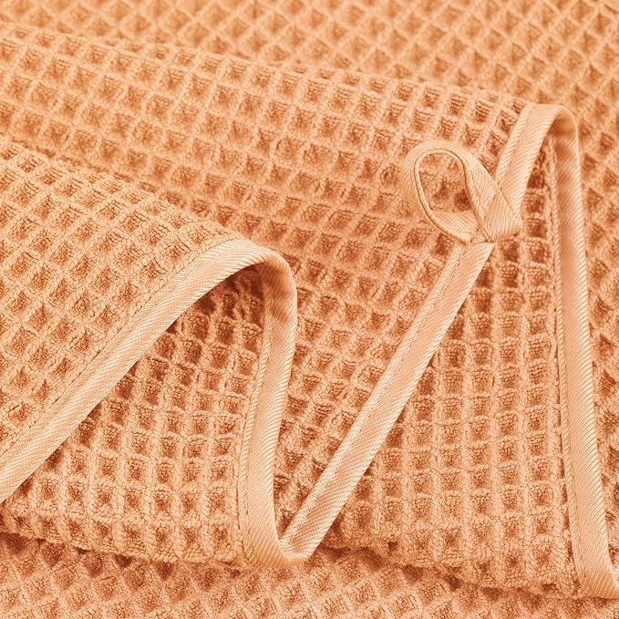POLYTE 430 GSM Poly Blend Microfiber Quick Dry Waffle Bath Towel Set of 6 | 2-Body Towels, 2-Hand Towels, 2-Wash cloths, Oversize, Lint Free