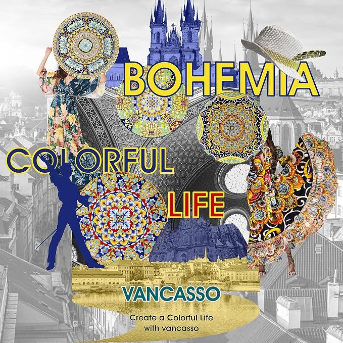 vancasso 32 Oz Pasta Bowls Set of 6, Ceramic Bohemian Soup Salad Bowls | Dishwasher and Microwave Safe Ceramic, Large 11.5 Inch Colorful Glazed Finish, Versatile Serving Bowls for Cereal and Dining