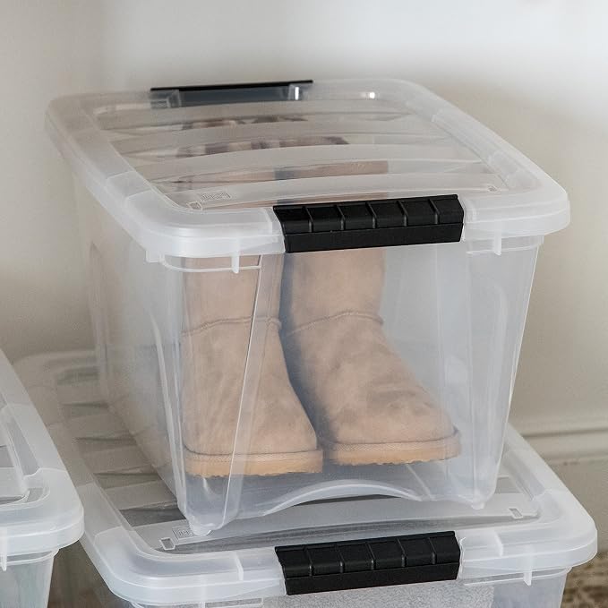 IRIS USA 6-Pack 19 Quart Storage Bins with Lids, Clear | Transparent design makes contents easy to find. Great for linens, décor, closet storage, and supplies. Nestable design saves