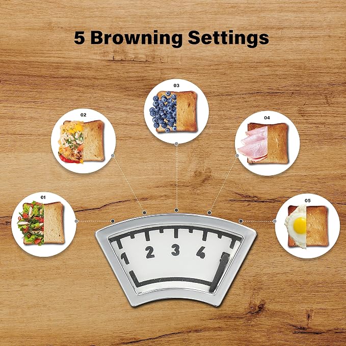 YSSOA 2-Slice Toaster with Extra Wide Slot & Removable Crumb Tray, 5 Browning Setting and 3 Function: Bagel/Defrost/Cancel, Retro Stainless-Steel Style, for Bread & Waffle, Black